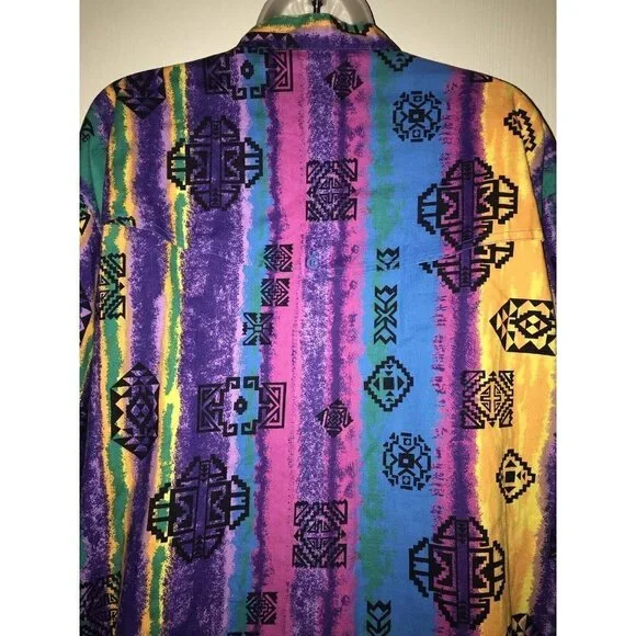 Wrangler 1990's Vintage South Western Aztec Style Print Long Sleeve Button Up XL - Picture 12 of 12